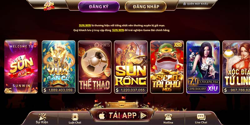Kho game Sunwin đa dạng với bài Macao, tài xỉu, slot game hấp dẫn